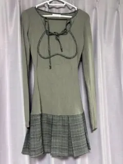 darich リブ編み長袖チェック柄ミニワンピース