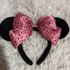 ディズニー カチューシャ ヒョウ柄 ピンク ミニー リボン