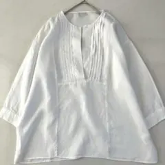 アーバンリサーチドアーズ 麻100% リネン ピンタックVネック　白 春　七分袖