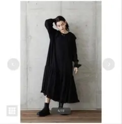 フリルカラーワンピース　ローズバッド　黒