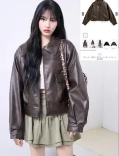 【グレイル】ヴィンテージ風ビッグポケットレザージャケット ブラウン