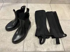 乗馬 ブラックレザーブーツとチャップス　ジュニア用