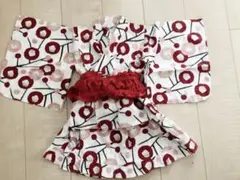 赤い花柄　浴衣　95cm