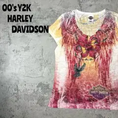 00's Y2K Harley-Davidson Vネック　タイダイ染Tシャツ