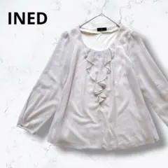 ＊イネド＊ブラウス フリル ベージュ 9号 シフォン 透け感 オフィス 集まりのサムネイル