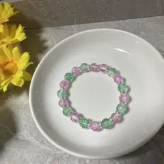 緑と紫のクリスタルビーズブレスレット15cm