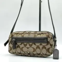 極美品 COACH シグネチャー キャンバス ショルダーバッグ 斜め掛けf467 