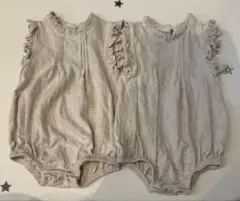 コットンリネンフリルロンパース2枚セット