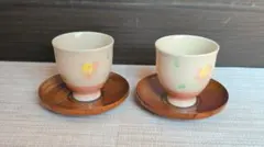 湯呑み＆茶托 2客セット 有田焼 花散し