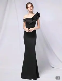ブラックワンショルダードレス フリル付き　黒　Lサイズ