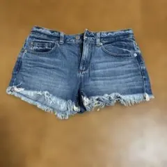 GU デニムショートパンツ フリンジヘム