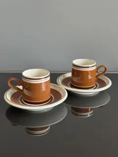 昭和レトロ　ヴィンテージマグ　カップ&ソーサー　サークルライン　2客セット