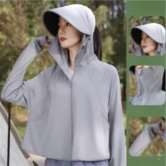 【新品未使用】顔までUVカット日焼け防止パーカー フード付き UPF50+