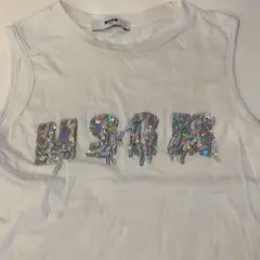 MSGM ホワイト スパンコール ノースリーブ タンクトップ 120