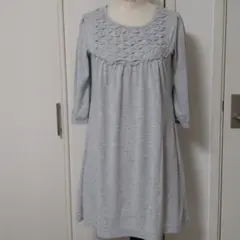 スモッキング風　カットソーチュニック　ライトグレー