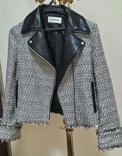 LILY BROWNリリーブラウン ノーカラーツイードライダースジャケット