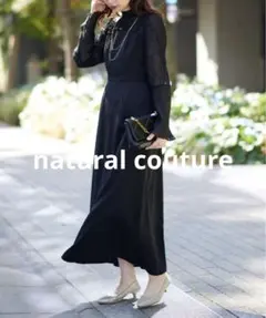 natural couture プリーツフレアスリーブパーティ－ドレス