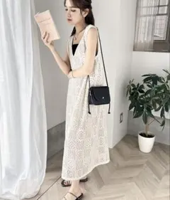 1秒で洒落感。2wayパネルレースジャンパースカート 花柄 ワンピース