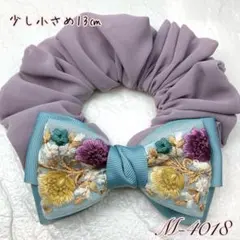 ハンドメイドシュシュM-4018♡くすみパープルジョーゼット♡インド刺繍リボン付