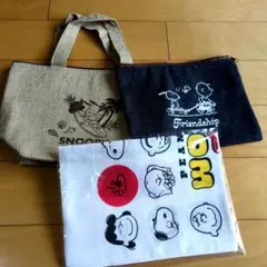 SNOOPY トートバッグ、デニムポーチ、手ぬぐい計3点