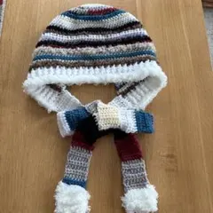 ハンドメイド　ボンネット　バラクラバ　ニット帽　手編み