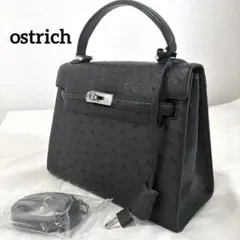 《新品》オーストリッチ　ブラック　ハンドバッグ　ショルダーバッグ　南京錠付き‼️