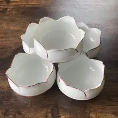 赤絵　高山窯 有田燒 花型 百合 小鉢 5セット　9cm 高さ5〜5.5cm