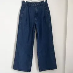 【美品】GU/ジーユー デニムタックトラウザー ブルーMサイズ