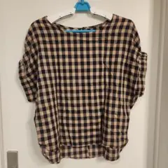 日本製　チェック柄 半袖Tシャツ Mサイズ