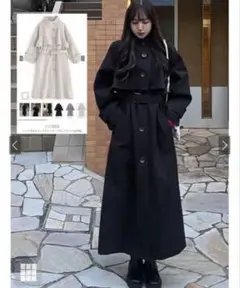 ベルト付きスタンドカラーケープロングコート［ze780］F ショート 即購入可