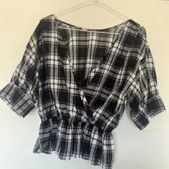 Ray BEAMS 五分袖チェックブラウス