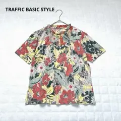 【トラフィックベーシックスタイル】半袖Tシャツ　花柄　総柄　ストレッチ　伸縮　L