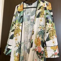 ZARA フラワープリント ロングカーディガン S