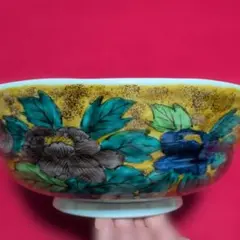 九谷焼　幸洋　吉田屋牡丹　手描き　25,5cm 　盛鉢