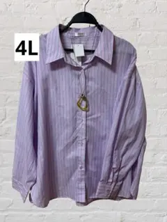 14番 新品 4L ストライプ 長袖 シャツ ブラウス ピンク 大きいサイズ
