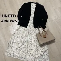 ユナイテッドアローズ　ワンピース　半袖　洗える　　 幾何学模様　ウエストゴム