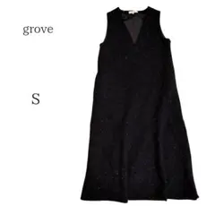 grove ロングワンピース S 黒 ブラック ラメ ノースリーブ