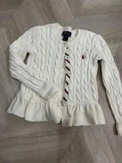 ラルフローレン　ペプラムカーディガン　ベージュ　白　赤ライン　ニット　ポロ