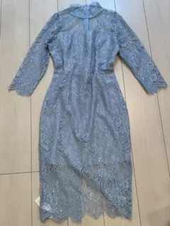 ライトブルー レース 長袖 ドレス
