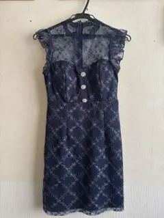 ネイビー レースドレス フリル袖/ DAZZY S