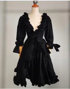 新作ハンドメイド】フラメンコ衣装 ガウンワンピース 黒レース 【超