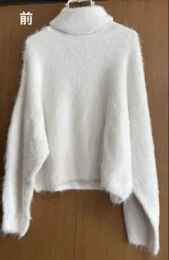 H&M ホワイト オフタートルネック シャギーニット Mサイズ