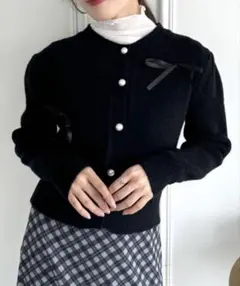 SOLLON. リボンパフスリーブカーディガン ブラック