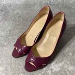 クリスチャンルブタン パンプス　エナメル パテント オープントゥ ハイヒール