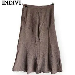 INDIVI ウール混ツイードスカート【38】ロング フレア Aライン ブラウン