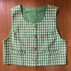 【新品・未使用】GU ツイーディクロップドベスト　54グリーン　Lサイズ