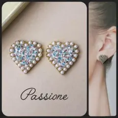 【一点物】グリーン＆ブラウンツイード パールミニハート ピアス/イヤリング