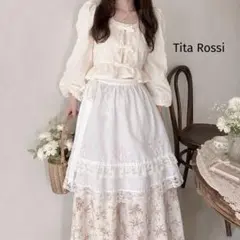 Tita Rossi 新品 リボン刺繍 レースフリル エプロン 白　ガーリーのサムネイル