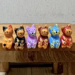 バリ猫6匹組M 猫の木彫り人形 バリ雑貨 バリ島 アジアン雑貨 バリネコ セット