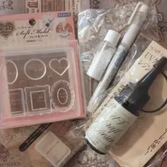 UVクラフト４点セット　レジン液　ソフトモールド　プレート　フレーム　創作材料